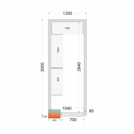 Kylrumspaneler 80 mm CR 120x300x212 NF | TEFCOLD