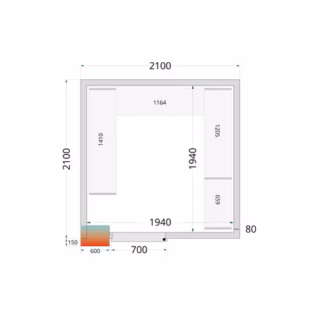 Kylrumspaneler 80 mm CR 210x210x212 NF | TEFCOLD