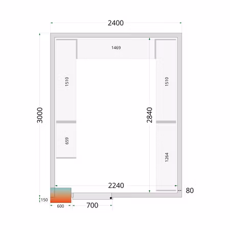 Kylrumspaneler 80 mm CR 240x300x212 NF | TEFCOLD