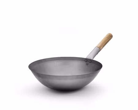 WOK Chinese D36cm, 1mm carbon stål, trä handtag