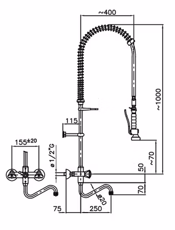 Combisteel förspolningsdusch väggmonterad | 7212.0040