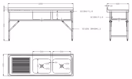 Combisteel 600 vikbar nedåt diskbänk 1800 2R | 7490.0280