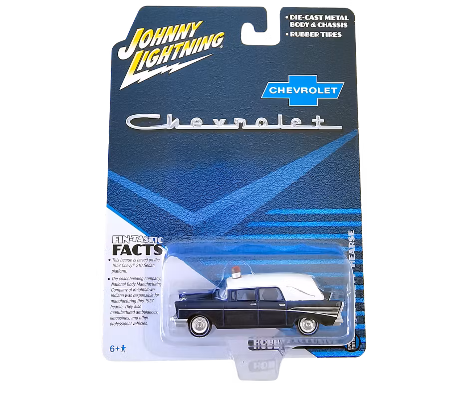 1957 Chevrolet 210 Sedan Hearse Mörkblå Special Edition Johnny Lightning