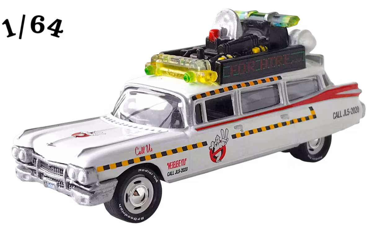 1959 Cadillac Wagon Ecto 1A 1989 Ghostbusters Vit Johnny Lightning