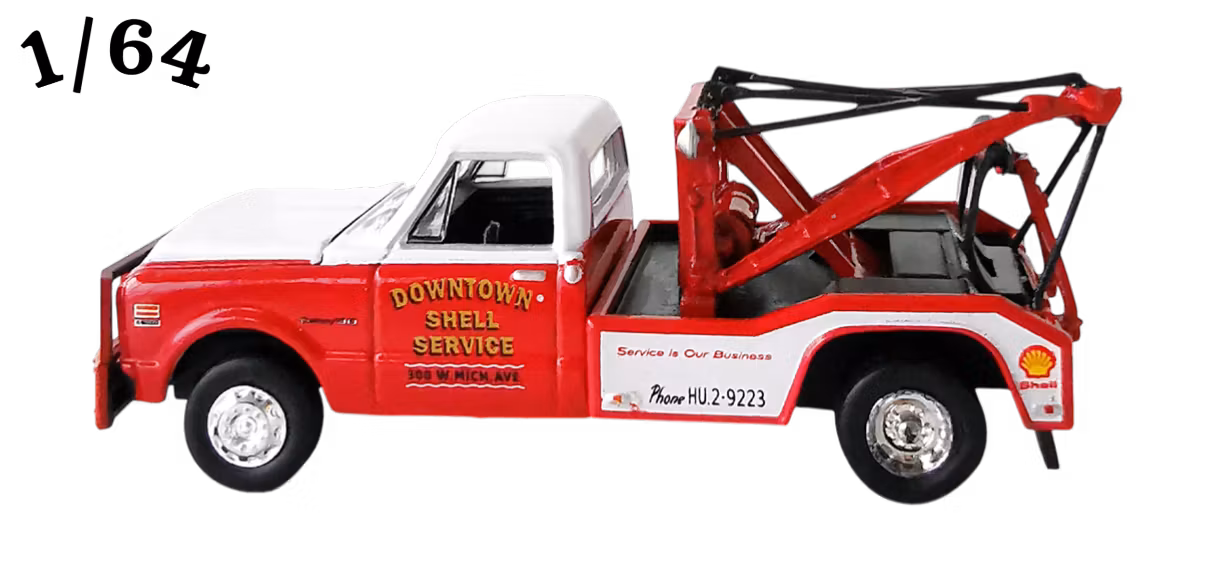 1972 Chevrolet C-30 Tow Truck Vit Röd Shell Service Greenlight