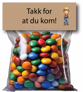 Etikett til sukkertøyposer, gravemaskin