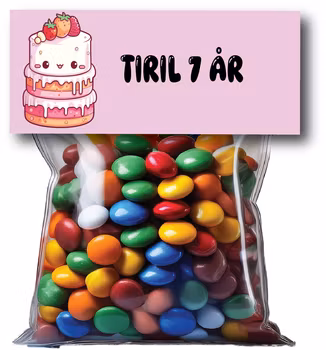 Etikett til sukkertøyposer, kake