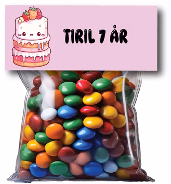 Etikett til sukkertøyposer, kake