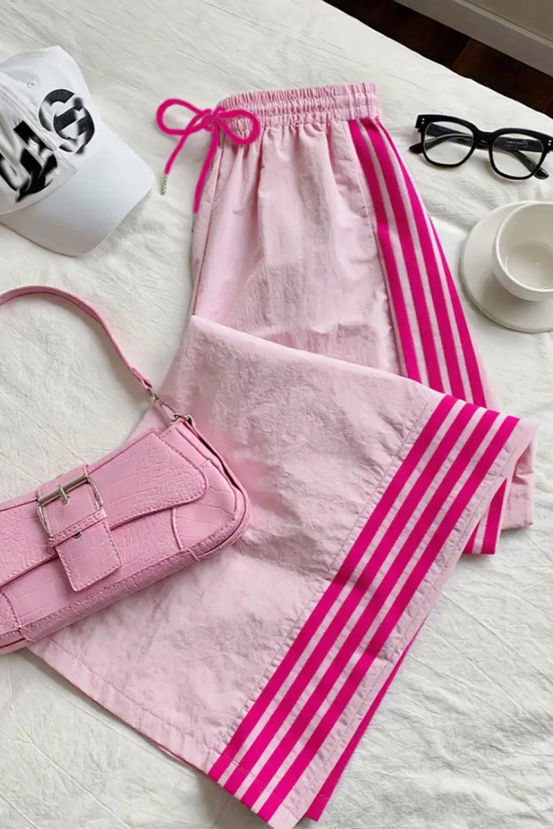 Casual Track Stripe Pants Pink
