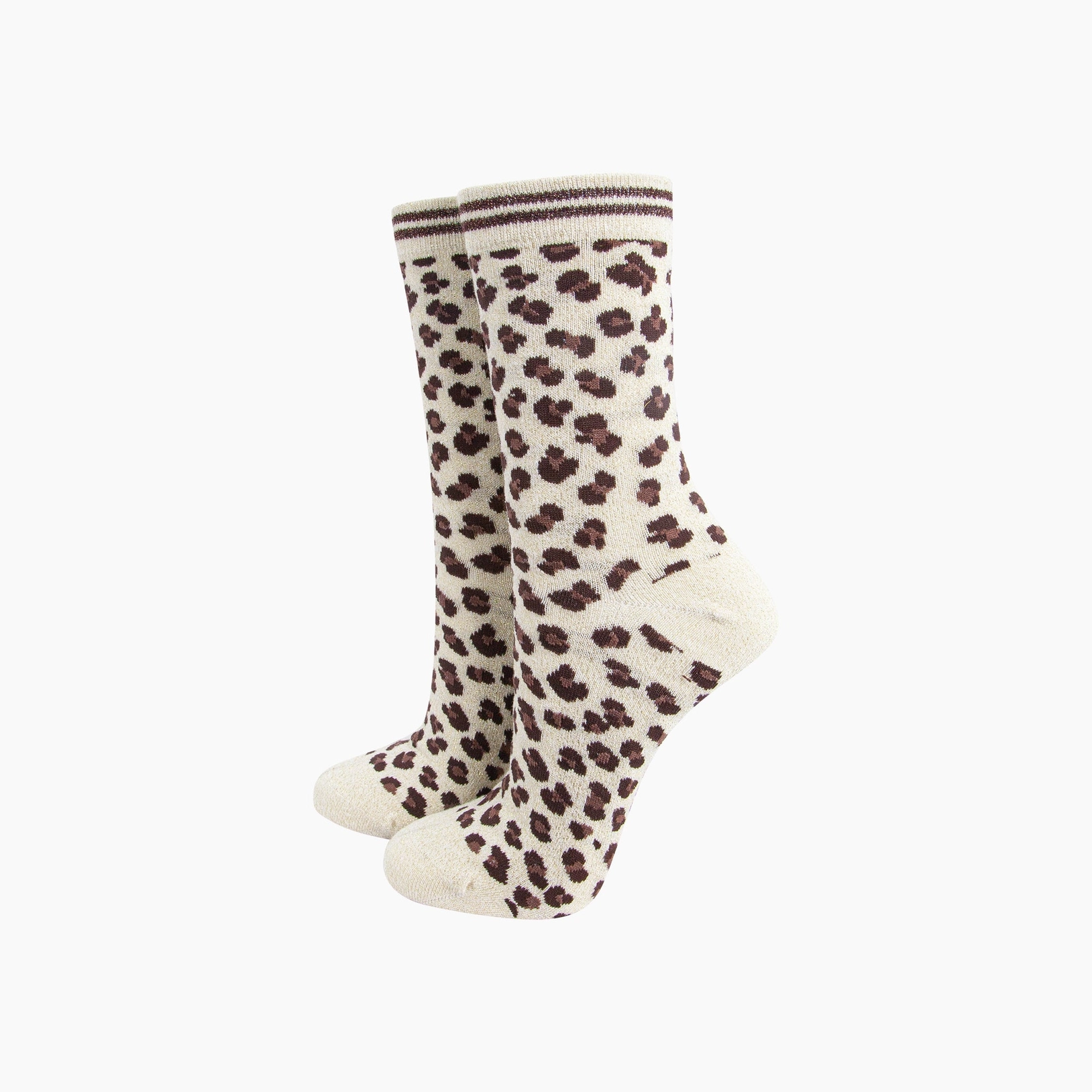 Leopard Print Combed Cotton Glitter Socks in Cream