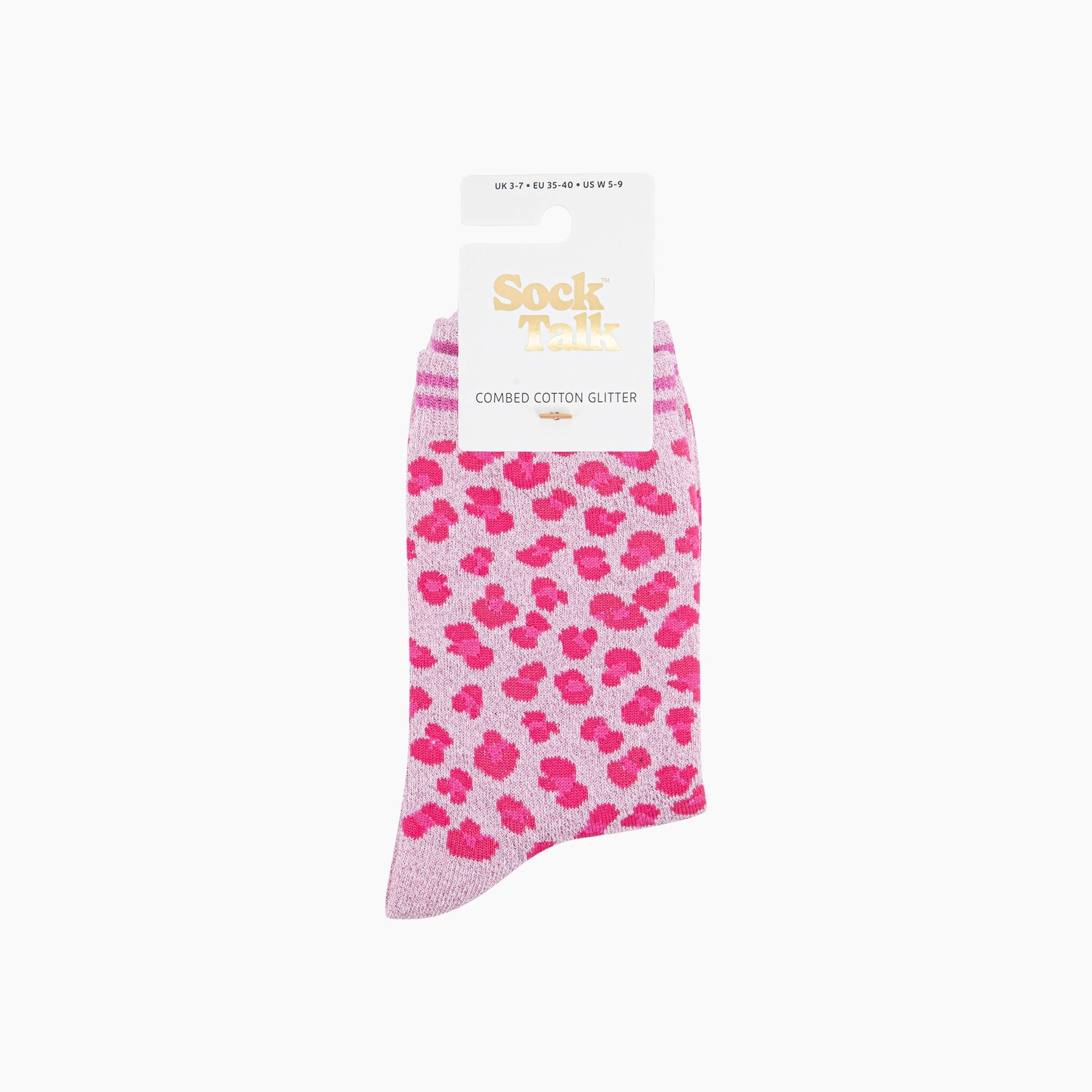 Leopard Print Combed Cotton Glitter Socks in Pink