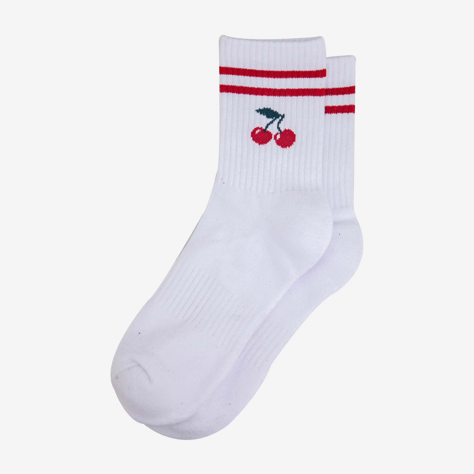 Women's Sporty Socks - White, Cherries