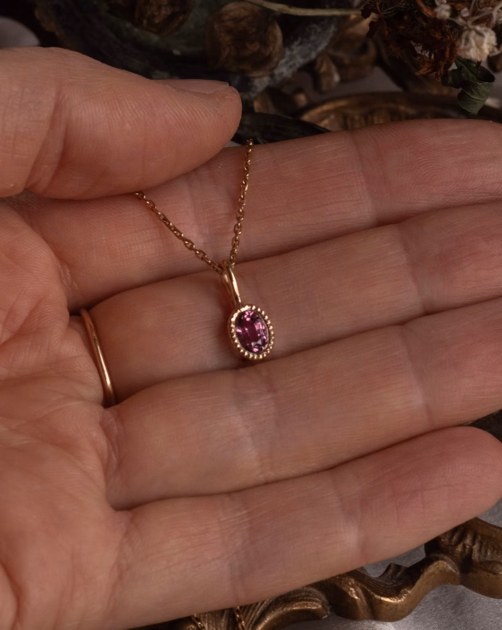 Dusty Rose Pendant 18k Gold