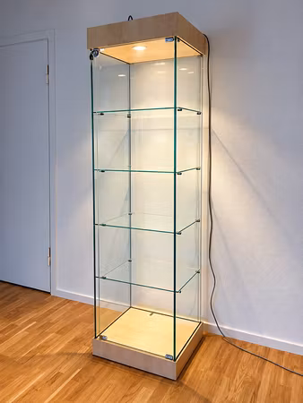 Vitrin- och displayskåp i glas med belysning