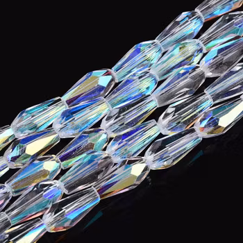 AB-färgade transparenta glaspärlor, droppformade facetterade 1 Sträng