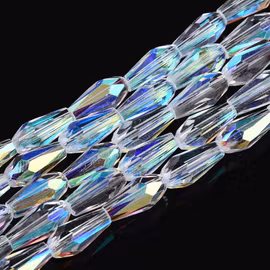 AB-färgade transparenta glaspärlor, droppformade facetterade 1 Sträng