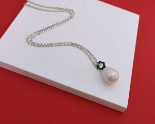 Geo Pendant in Oxidized Silver with Freshwater Pearl