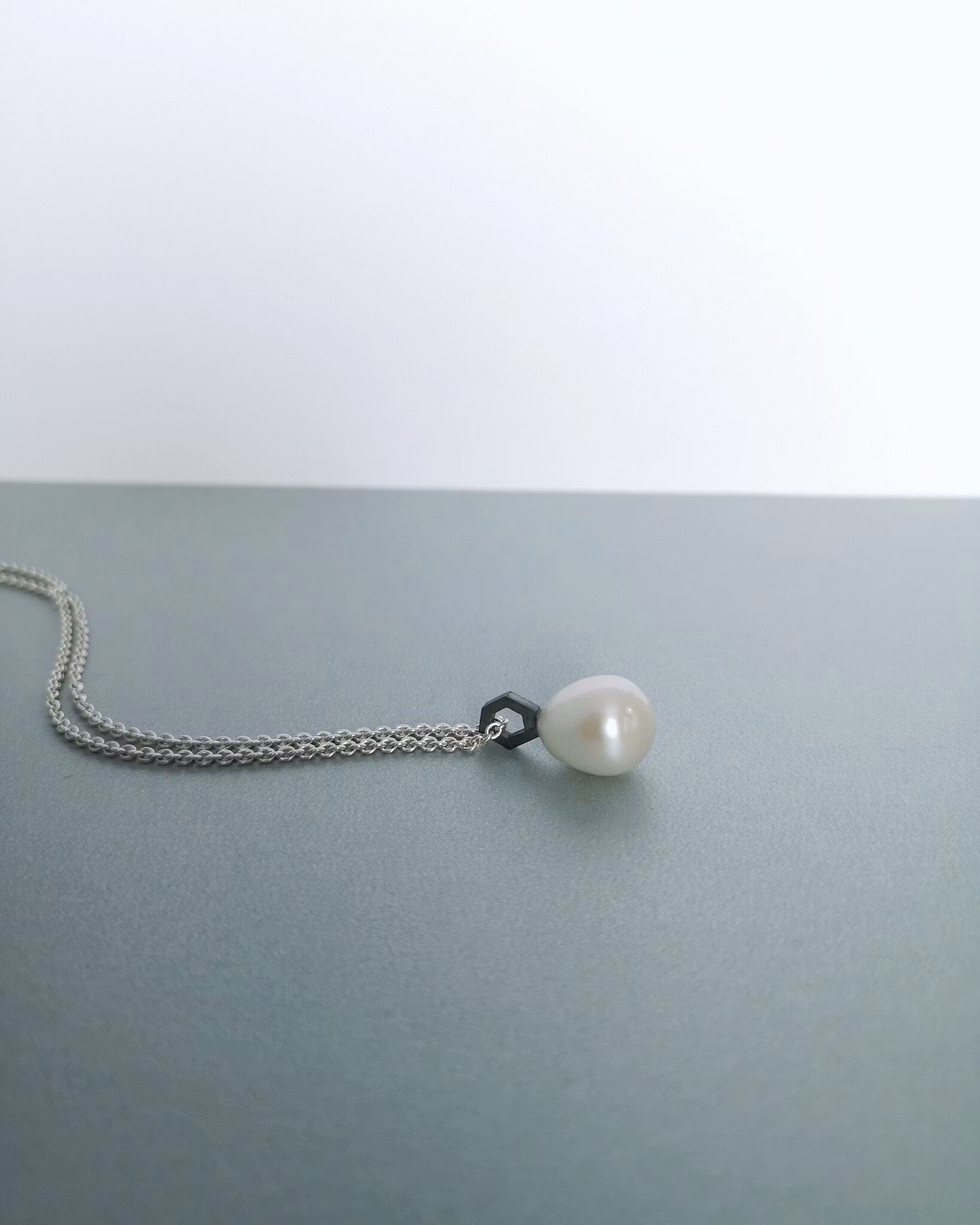 Geo Pendant in Oxidized Silver with Freshwater Pearl