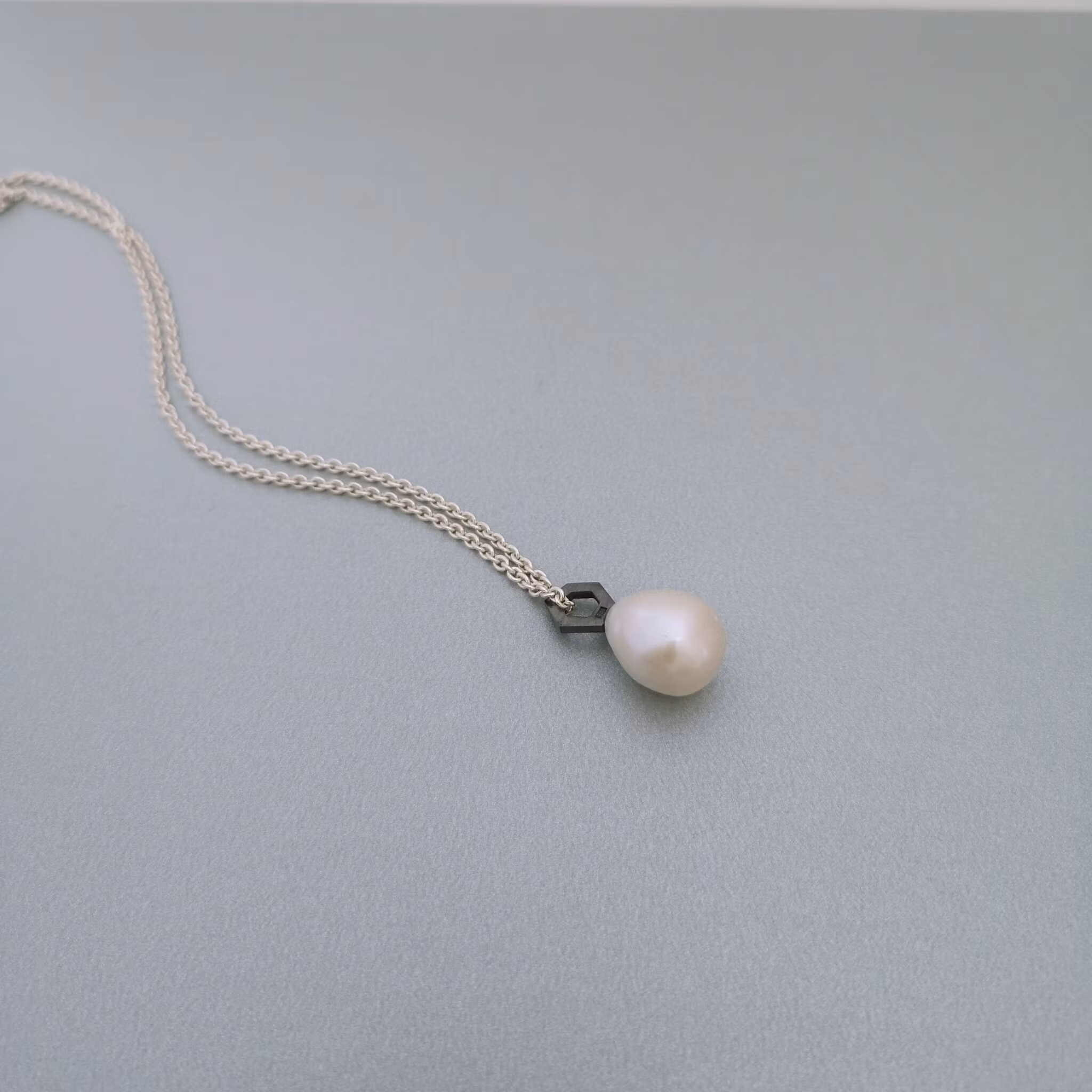 Geo Pendant in Oxidized Silver with Freshwater Pearl