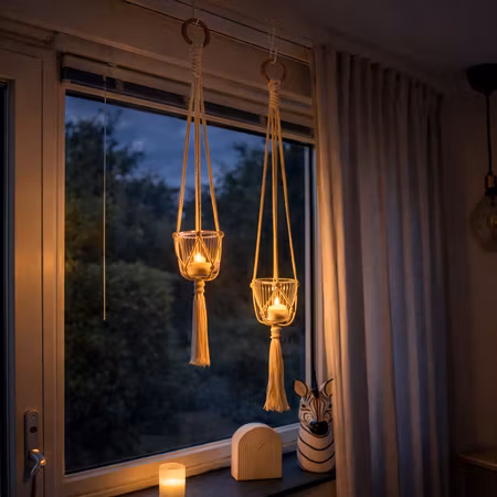 Hängande ljuslykta i makramé – set om 2