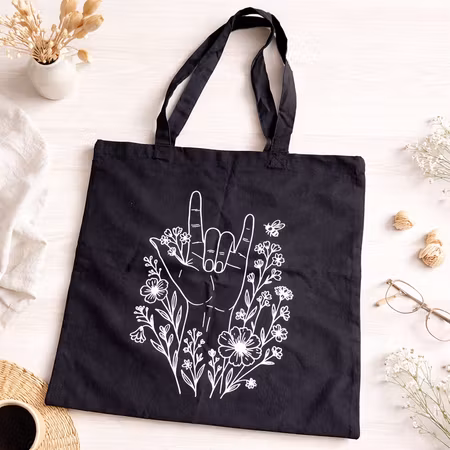 Tygkasse - Teckenspråk med blommor