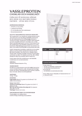 Vassleprotein choklad och hasselnöt, 750 g