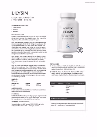 L-lysin 500 mg, 90 kapslar