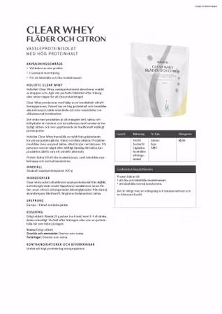 Clear Whey vassleproteinisolat fläder och citron, 400g