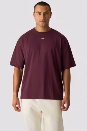 Oversized bomulls-T-shirt med tryck M Mörk mahogny