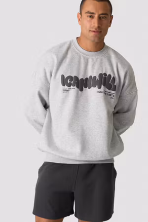 Everyday Relaxed Crewneck Print M Ljusgrå Melange