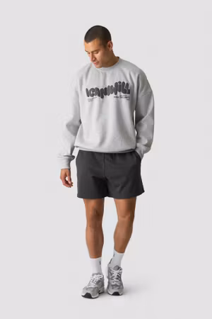 Everyday Relaxed Crewneck Print M Ljusgrå Melange