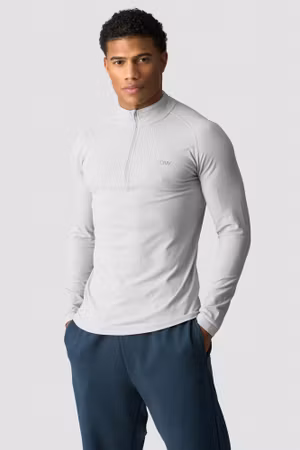 Essential Seamless 1/4 Zip Långärmad M Ljusgrå