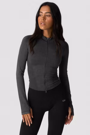 Sculpt Seamless 2-Way Zip LS Stone Wash Svart