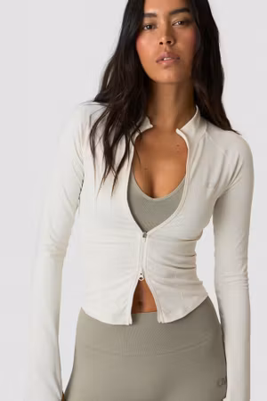 Sculpt Seamless 2-Way Zip LS Elfenbensvit