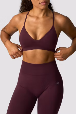 Slät sömlös sport-bh med axelband W mörk mahogny