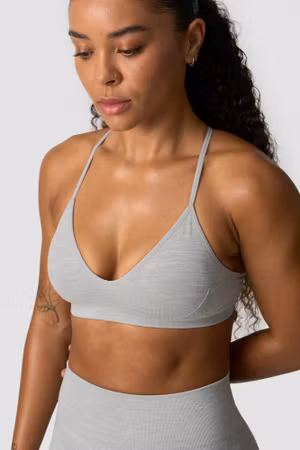 Slät sömlös sport-bh med axelband W Ljusgrå melerad