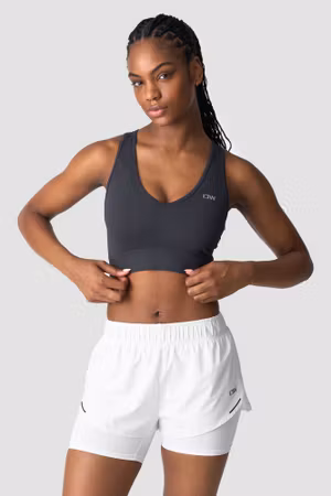 Ribbad Define Cropped V-ringad Linne i Dusty Black