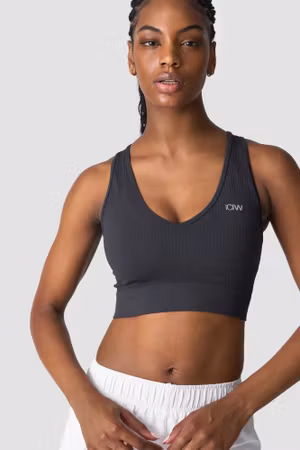 Ribbad Define Cropped V-ringad Linne i Dusty Black