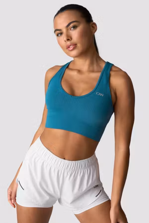 Ribbad Define Cropped V-ringad Linne Ljusblekt Blågrön