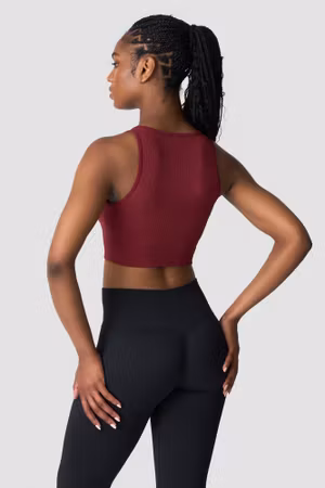 Ribbed Define Seamless Cropped V-ringad Linne Vinröd