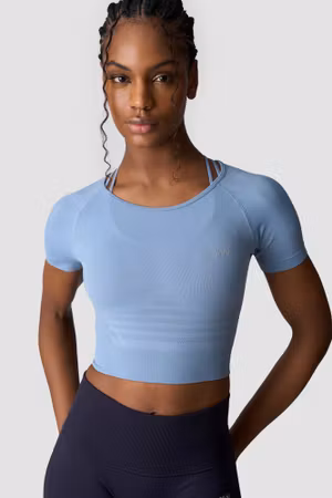 Define Seamless Cropped T-shirt Wmn Metallblå