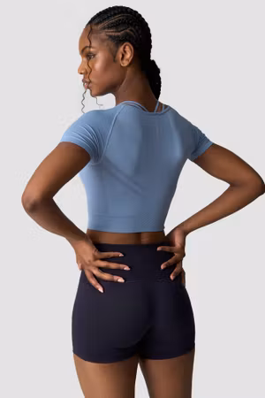 Define Seamless Cropped T-shirt Wmn Metallblå