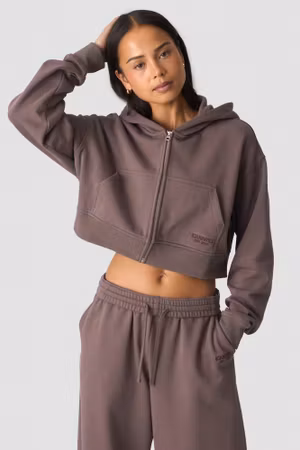 Essence Cropped Hoodie W Dusty Brown