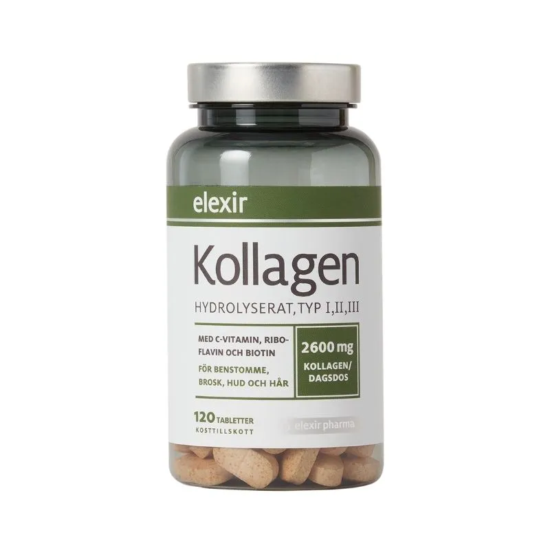 Elexir Pharma Kollagen Hydrolyserat Typ I, II, III 120 tabl