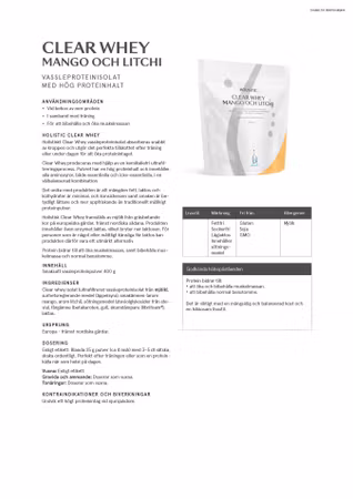 Holistic Clear Whey vassleproteinisolat mango och litchi, 400g
