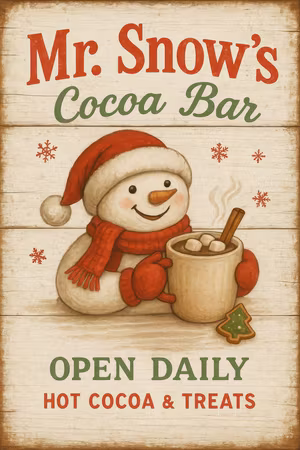 Metallskilt "Open Cocoa bar"
