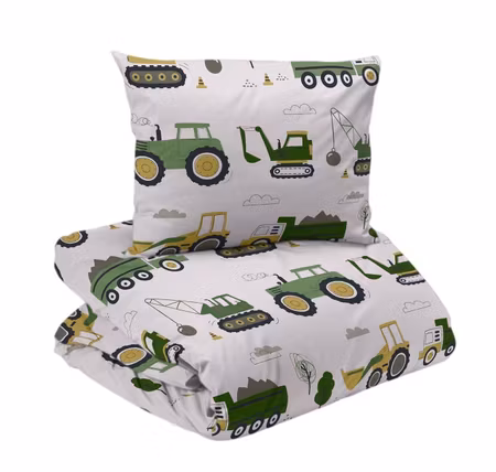 Busy Tractors Beige Bäddset Enkeltäcke 150x210