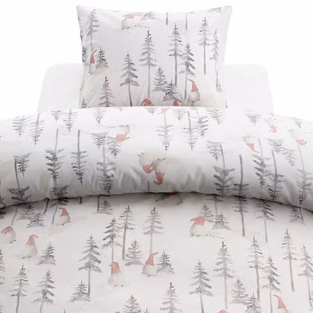 Bäddset Skogstomte Vit/Grå 150x210 cm Enkeltäcke