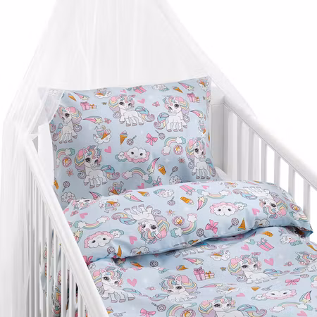 Bäddset Enhörning Blå Spjälsäng 100x130