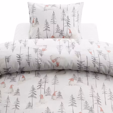 Bäddset Skogstomte Vit/Grå 150x210 cm Enkeltäcke
